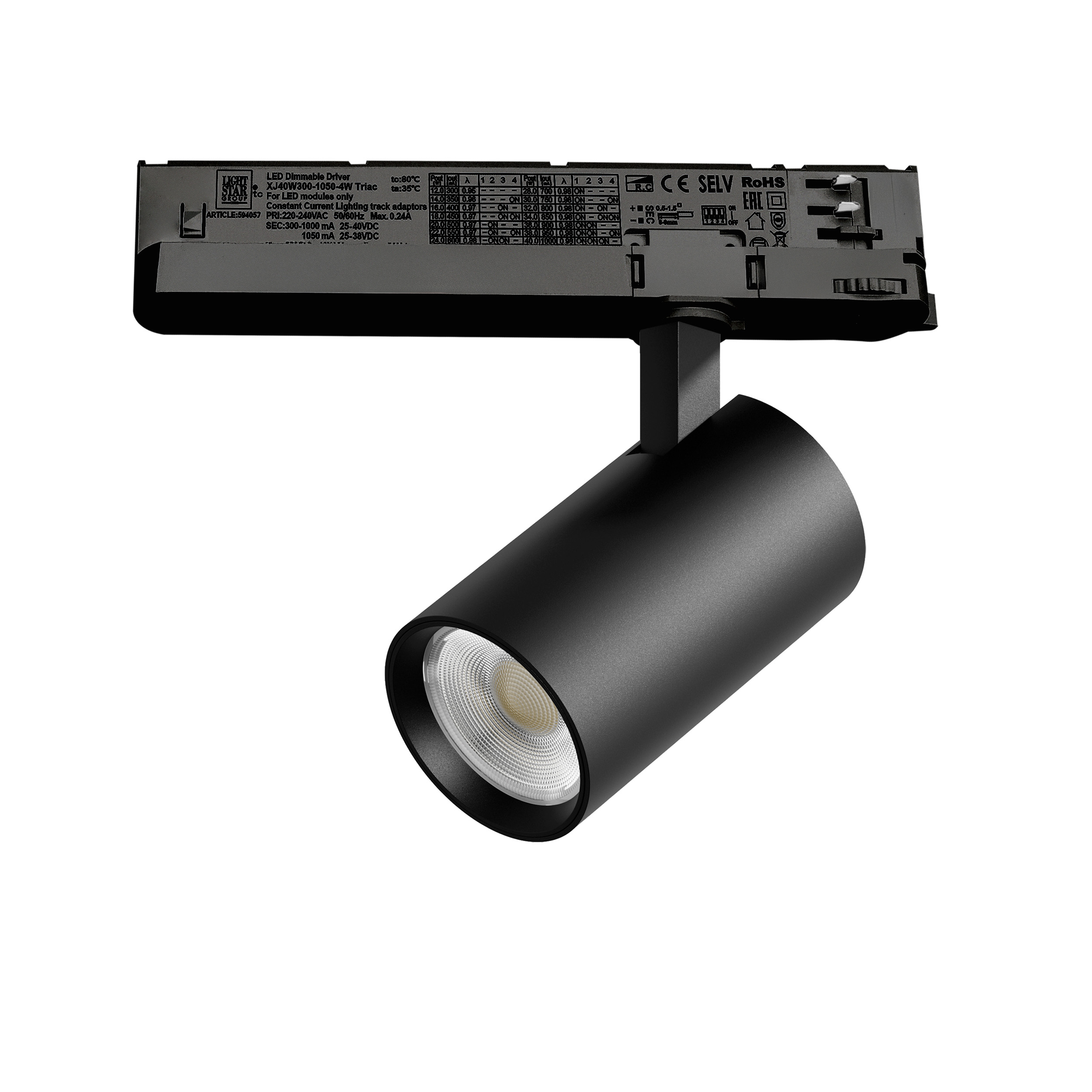 Светильник ALTA BASE для трековой системы Quattro с управлением TRIAC LED 15W 1880LM 24G ЧЕРНЫЙ 3000K с адаптером (215137 + 594057)
