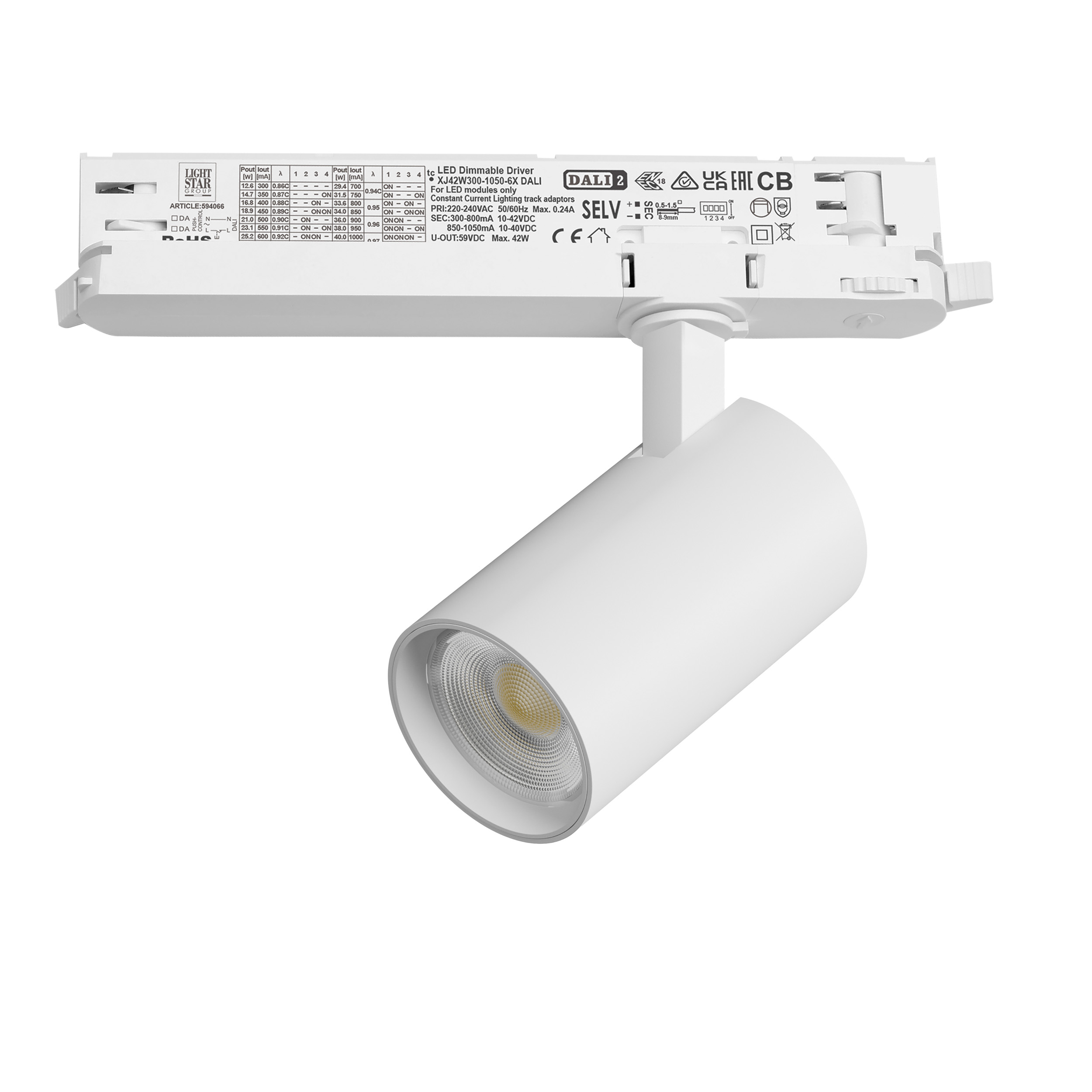 Светильник ALTA BASE для трековой системы Quattro с управлением DALI LED 15W 1880LM 24G БЕЛЫЙ 4000K с адаптером (215146 + 594066)