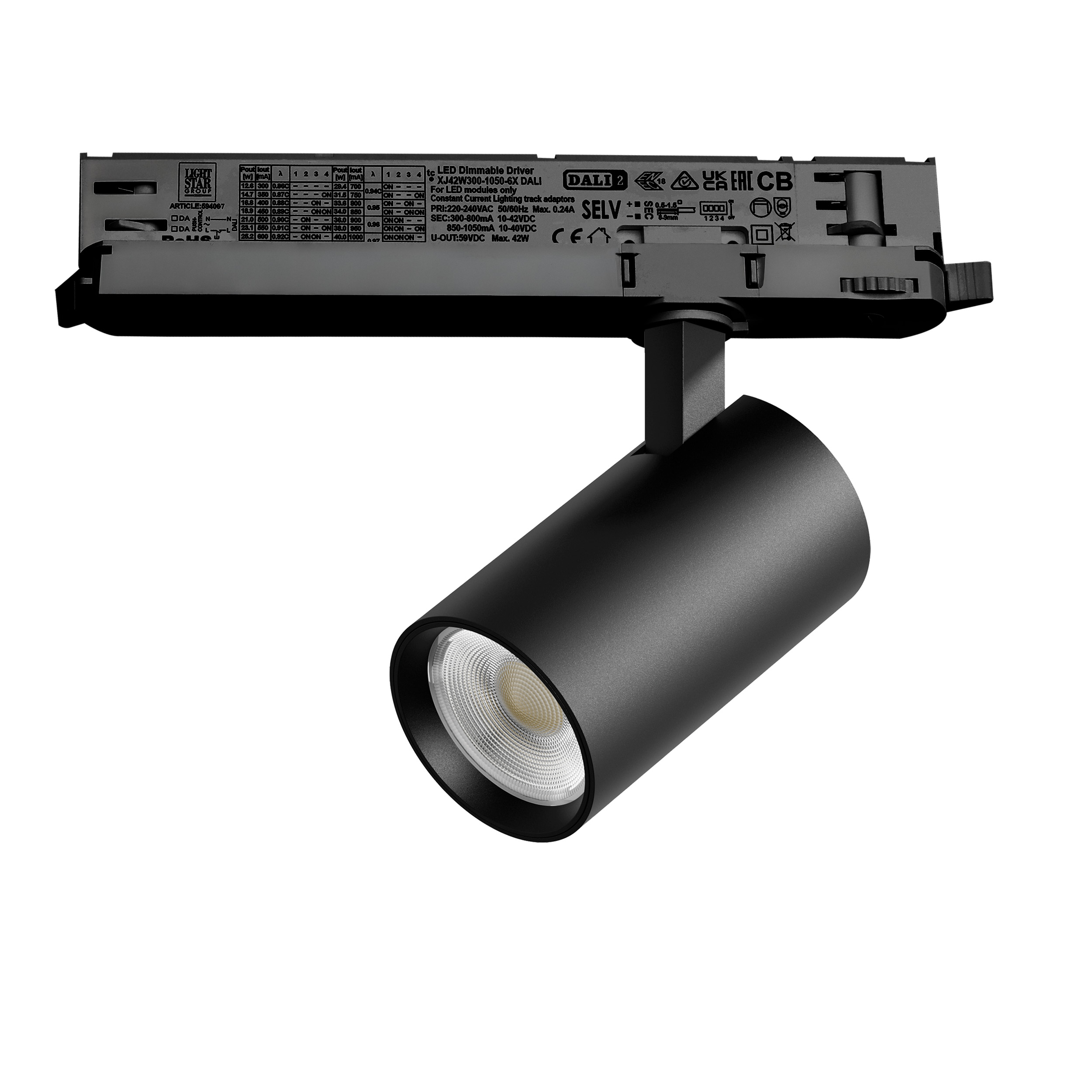 Светильник ALTA BASE для трековой системы Quattro с управлением DALI LED 15W 1880LM 24G ЧЕРНЫЙ 4000K с адаптером (215147 + 594067)