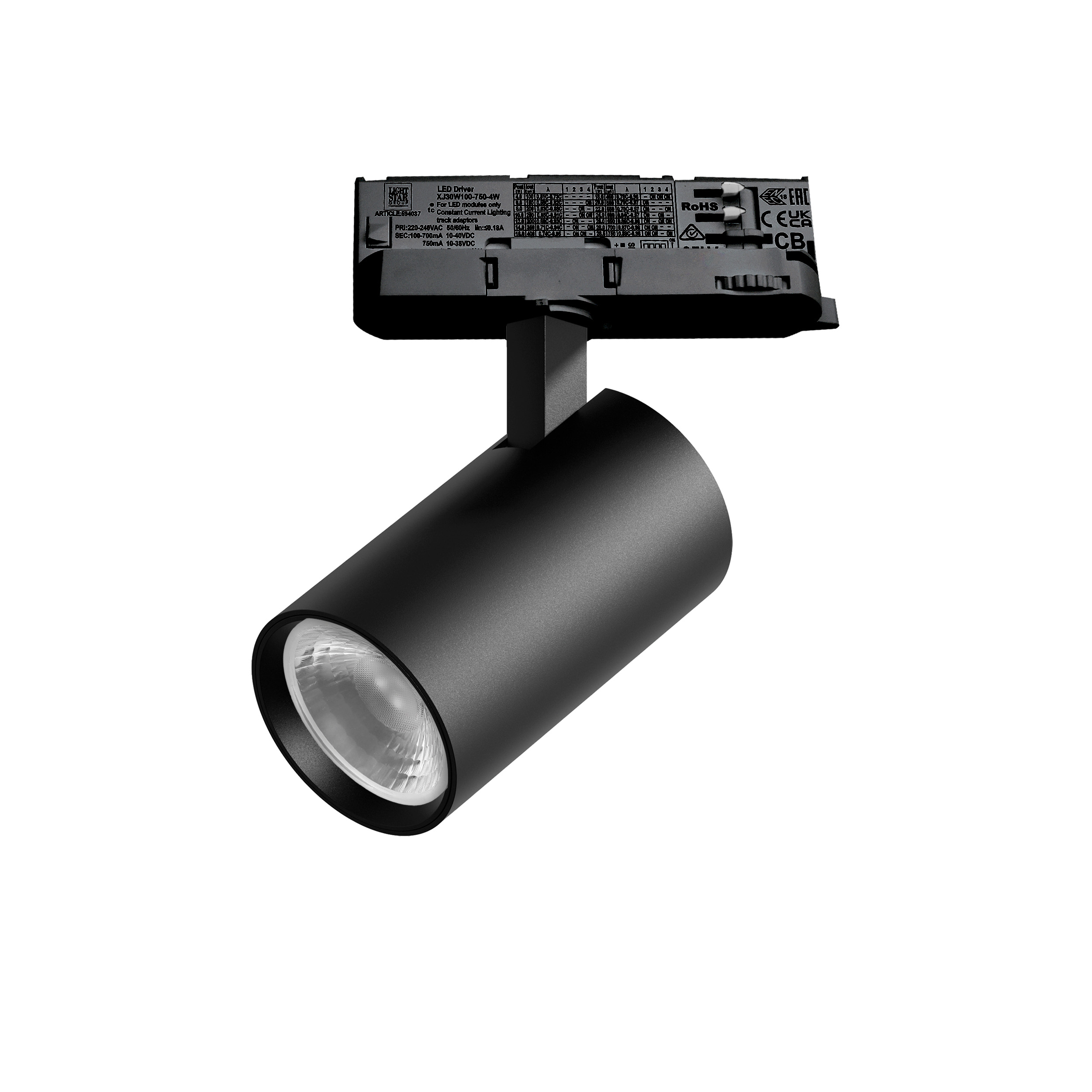 Светильник ALTA BASE для трековой системы Quattro LED 15W 1880LM 36G ЧЕРНЫЙ 4000K с адаптером (215147 + 594037 + 215103)