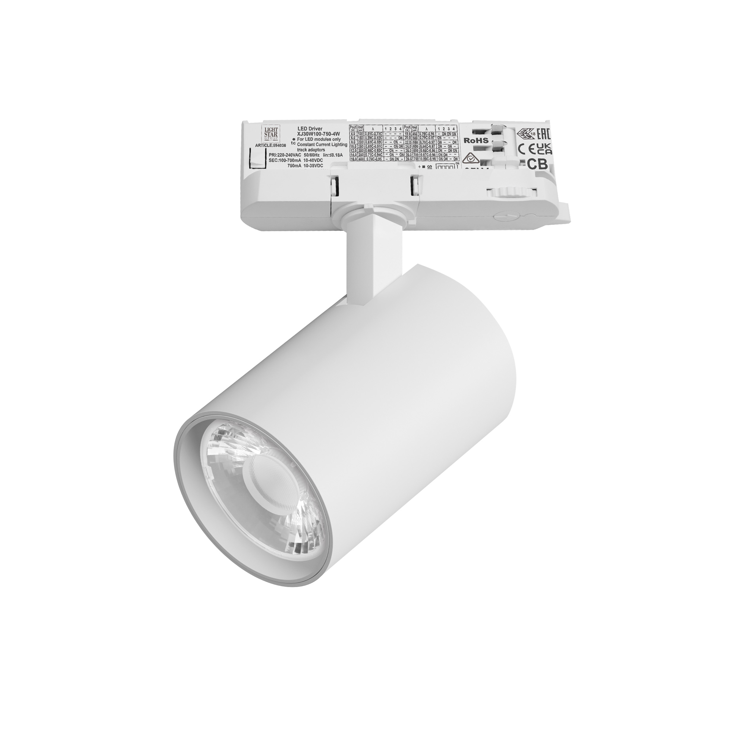 Светильник ALTA BASE для трековой системы Quattro LED 24W 3040LM 15G БЕЛЫЙ 3000K с адаптером (215236 + 594036 + 215201)