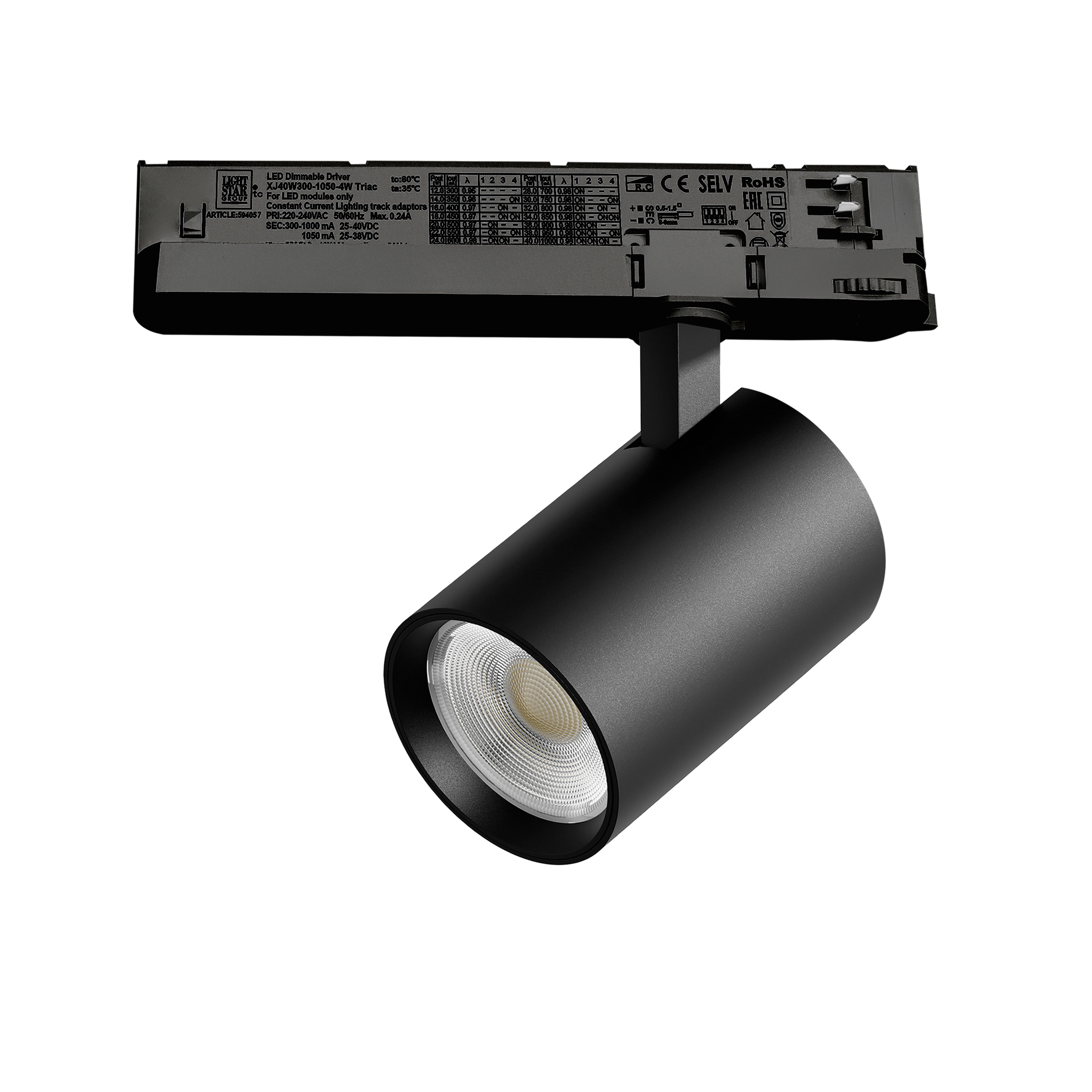 Светильник ALTA BASE для трековой системы Quattro с управлением TRIAC LED 24W 3040LM 24G ЧЕРНЫЙ 3000K с адаптером (215237 + 594057)