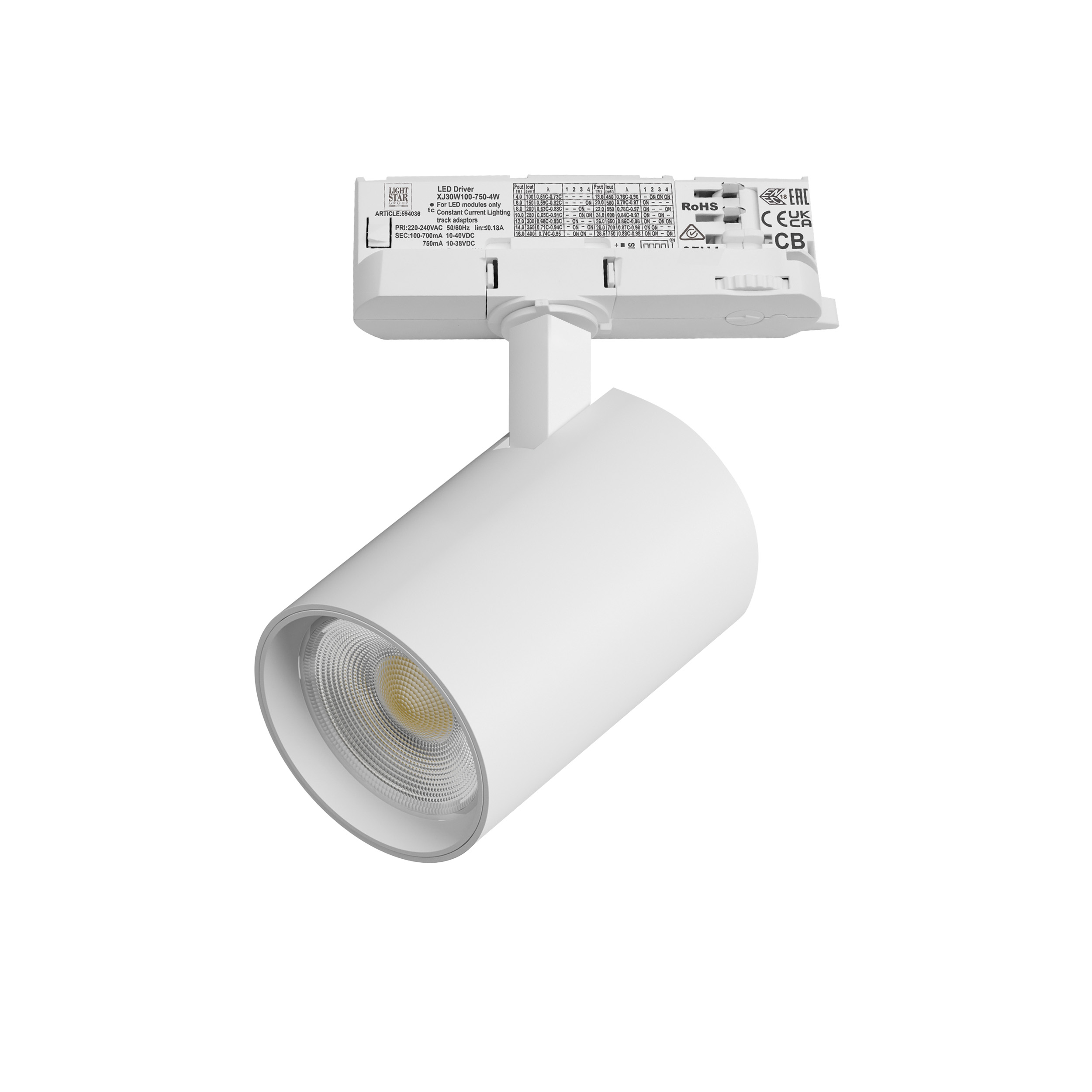 Светильник ALTA BASE для трековой системы Quattro LED 24W 3040LM 24G БЕЛЫЙ 4000K с адаптером (215246 + 594036)