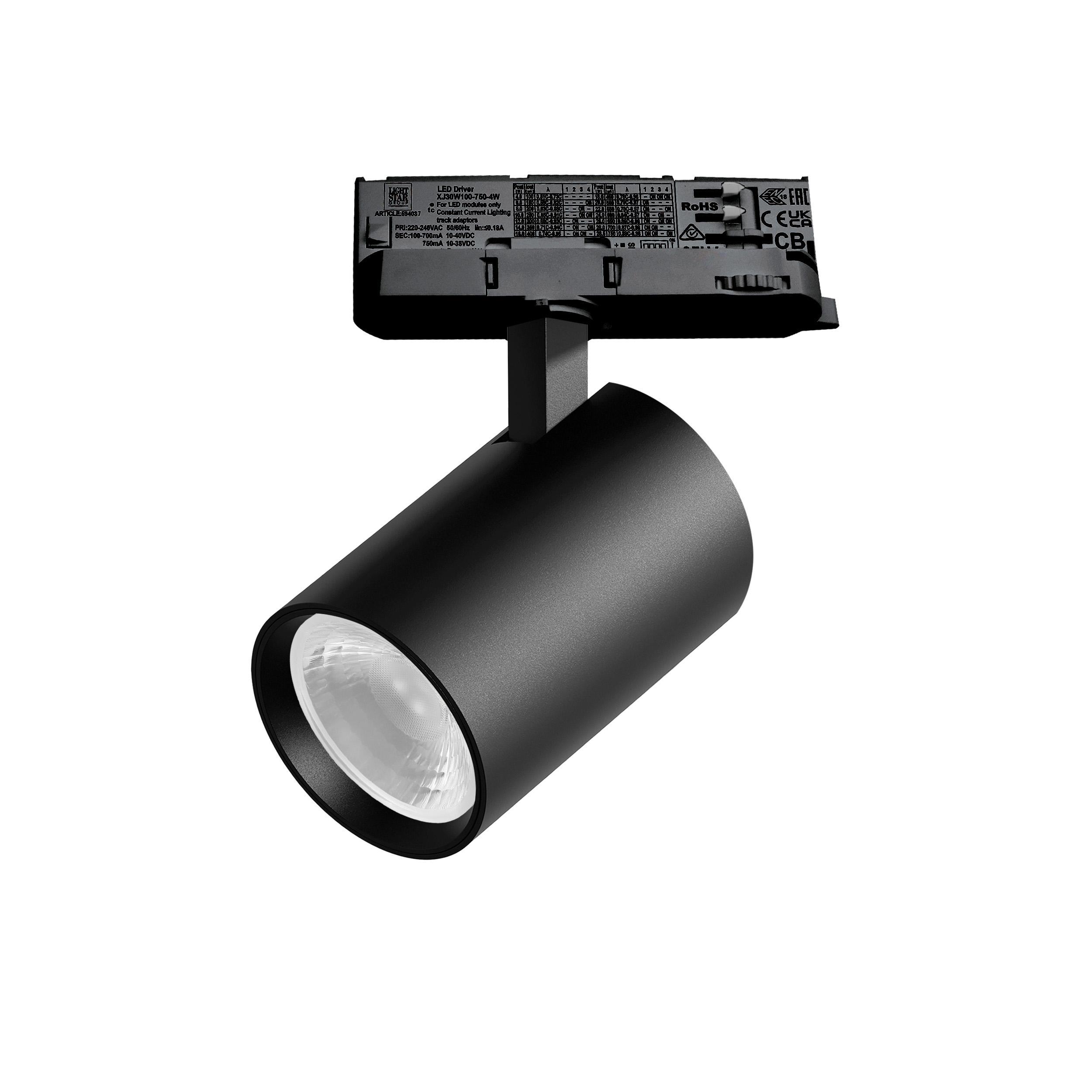 Светильник ALTA BASE для трековой системы Quattro LED 24W 3040LM 36G ЧЕРНЫЙ 4000K с адаптером (215247 + 594037 + 215203)
