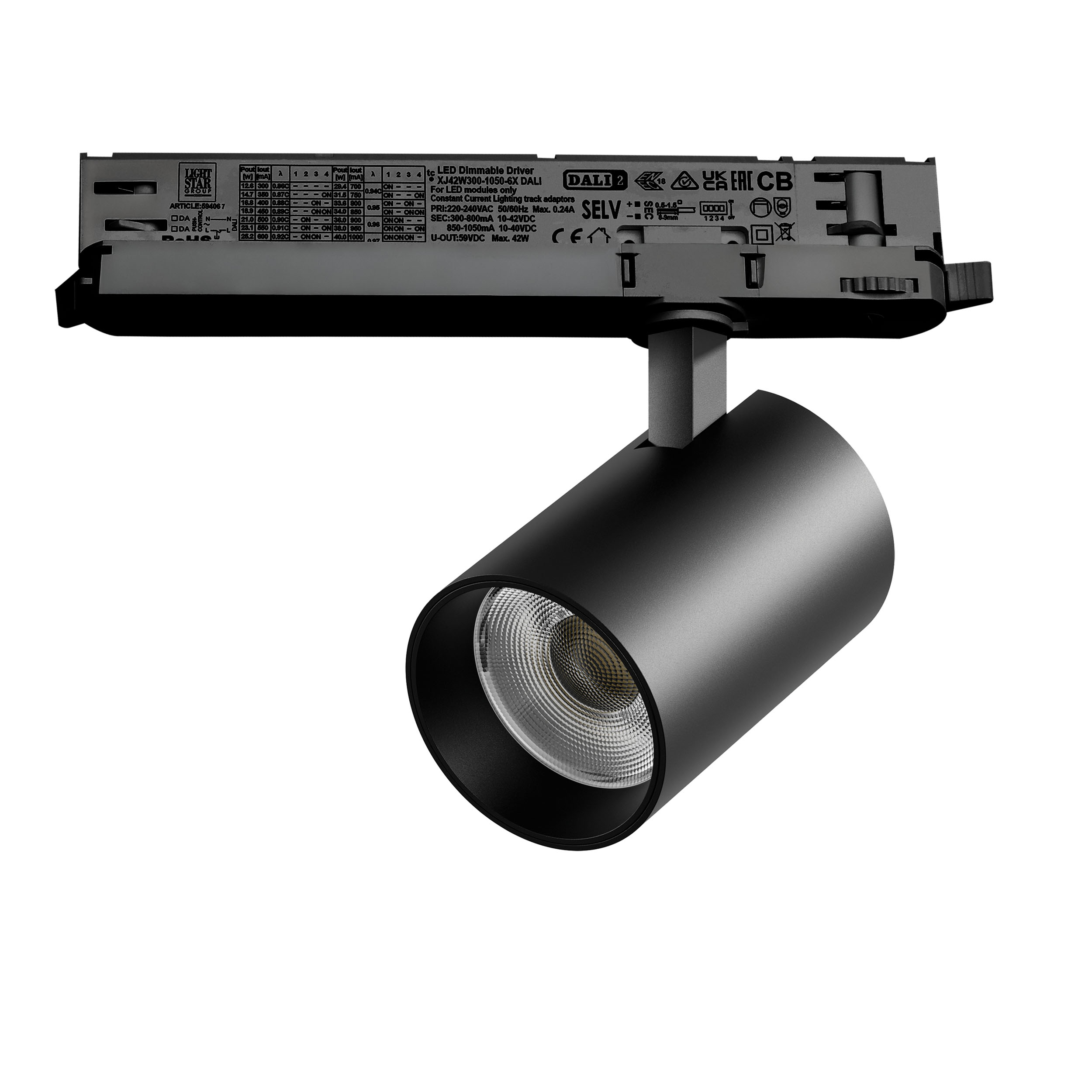 Светильник ALTA BASE для трековой системы Quattro с управлением DALI LED 30W 3525LM 24G ЧЕРНЫЙ 3000K с адаптером (215337 + 594067)