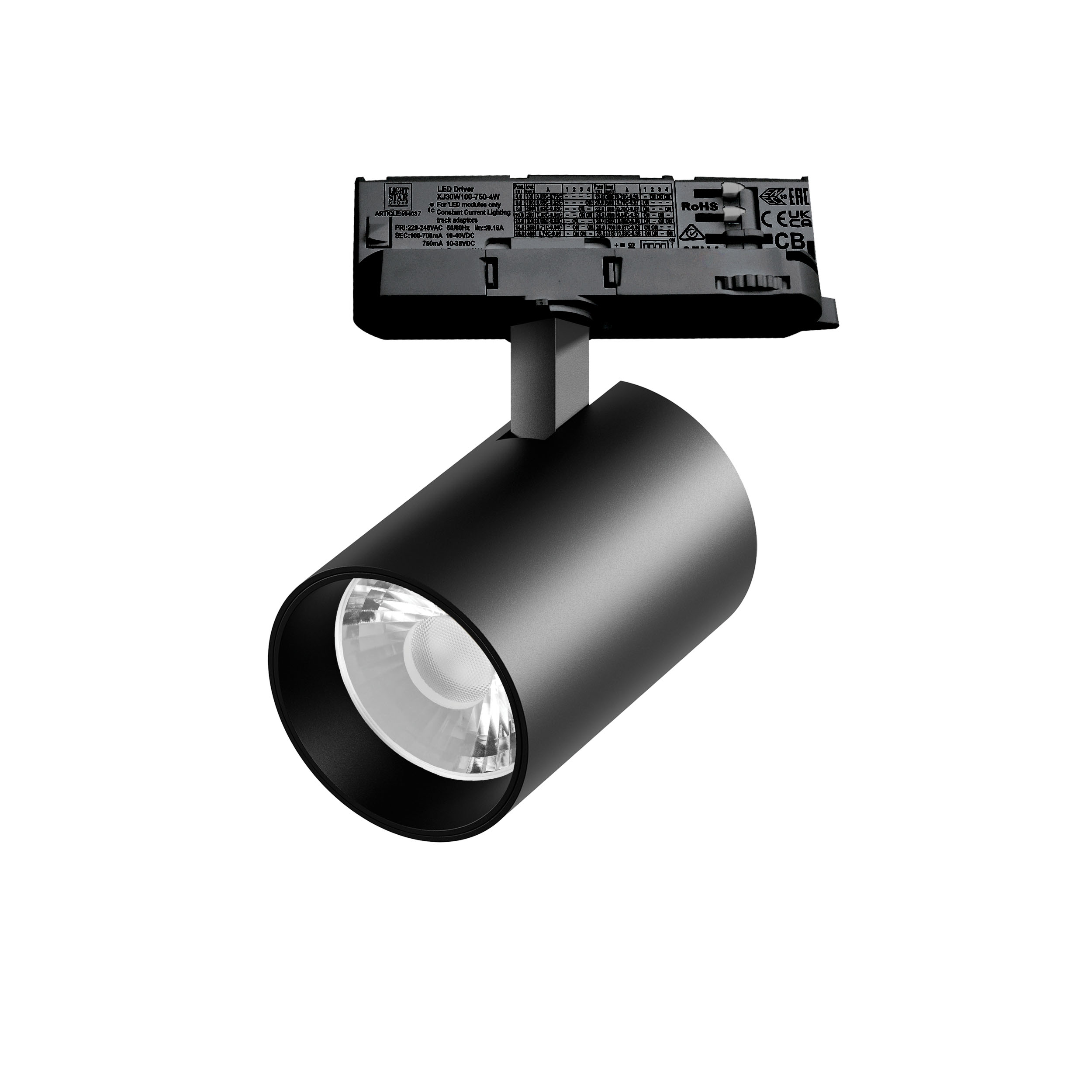 Светильник ALTA BASE для трековой системы Quattro LED 30W 3525LM 15G ЧЕРНЫЙ 3000K с адаптером (215337 + 594037 + 215301)