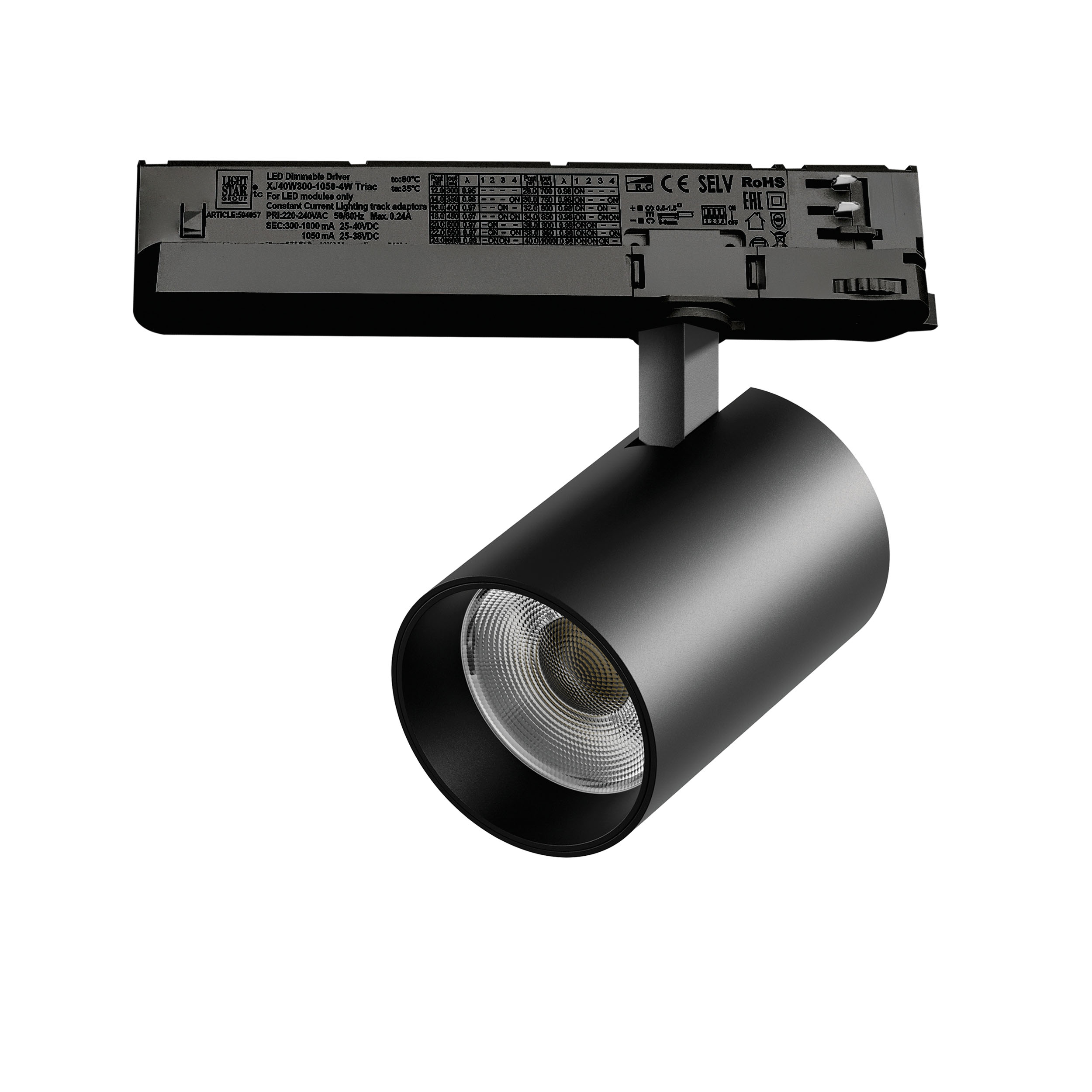 Светильник ALTA BASE для трековой системы Quattro с управлением TRIAC LED 30W 3525LM 24G ЧЕРНЫЙ 3000K с адаптером (215337 + 594057)