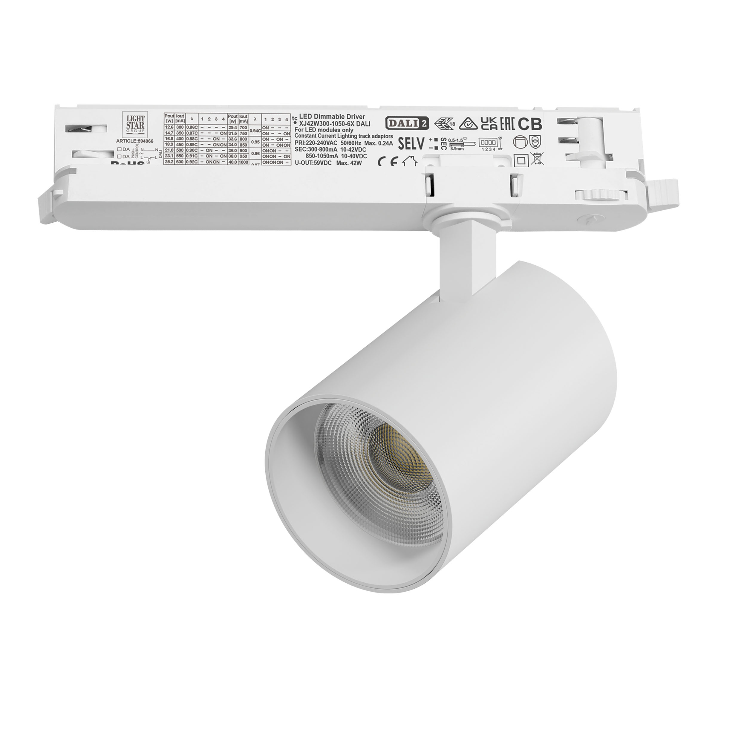 Светильник ALTA BASE для трековой системы Quattro с управлением DALI LED 30W 3525LM 24G БЕЛЫЙ 4000K с адаптером (215346 + 594066)