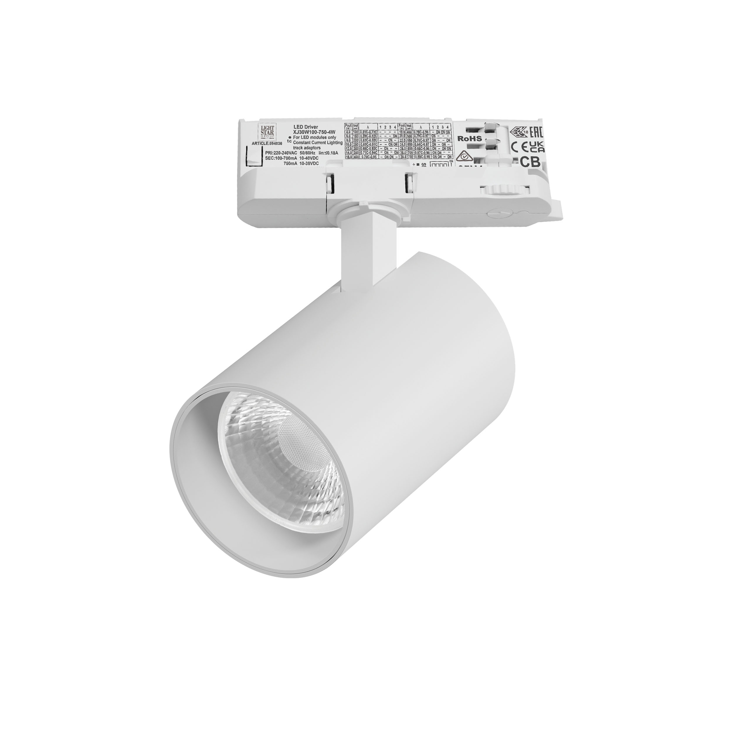 Светильник ALTA BASE для трековой системы Quattro LED 30W 3525LM 36G БЕЛЫЙ 4000K с адаптером (215346 + 594036 + 215303)