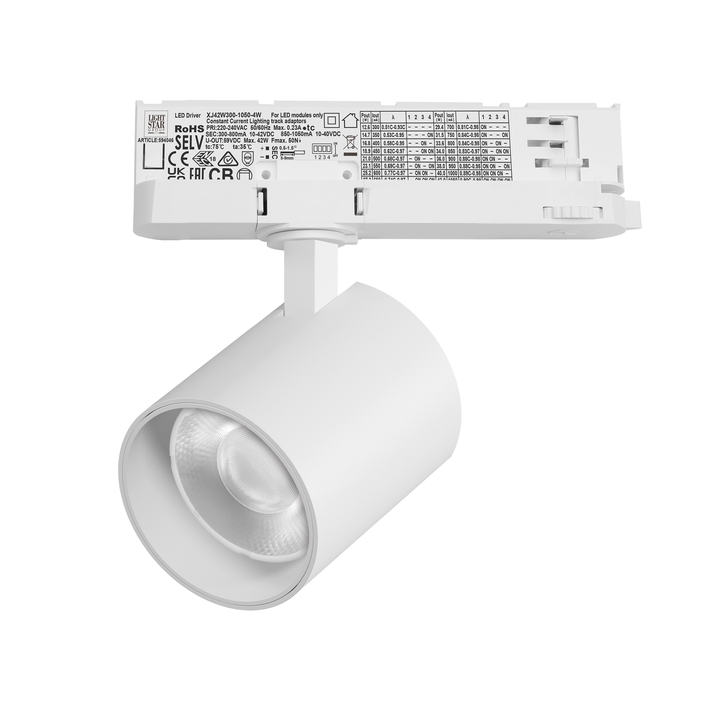 Светильник ALTA BASE для трековой системы Quattro LED 35W 3176LM 36G БЕЛЫЙ 3000K с адаптером (215436 + 594046 + 215403)
