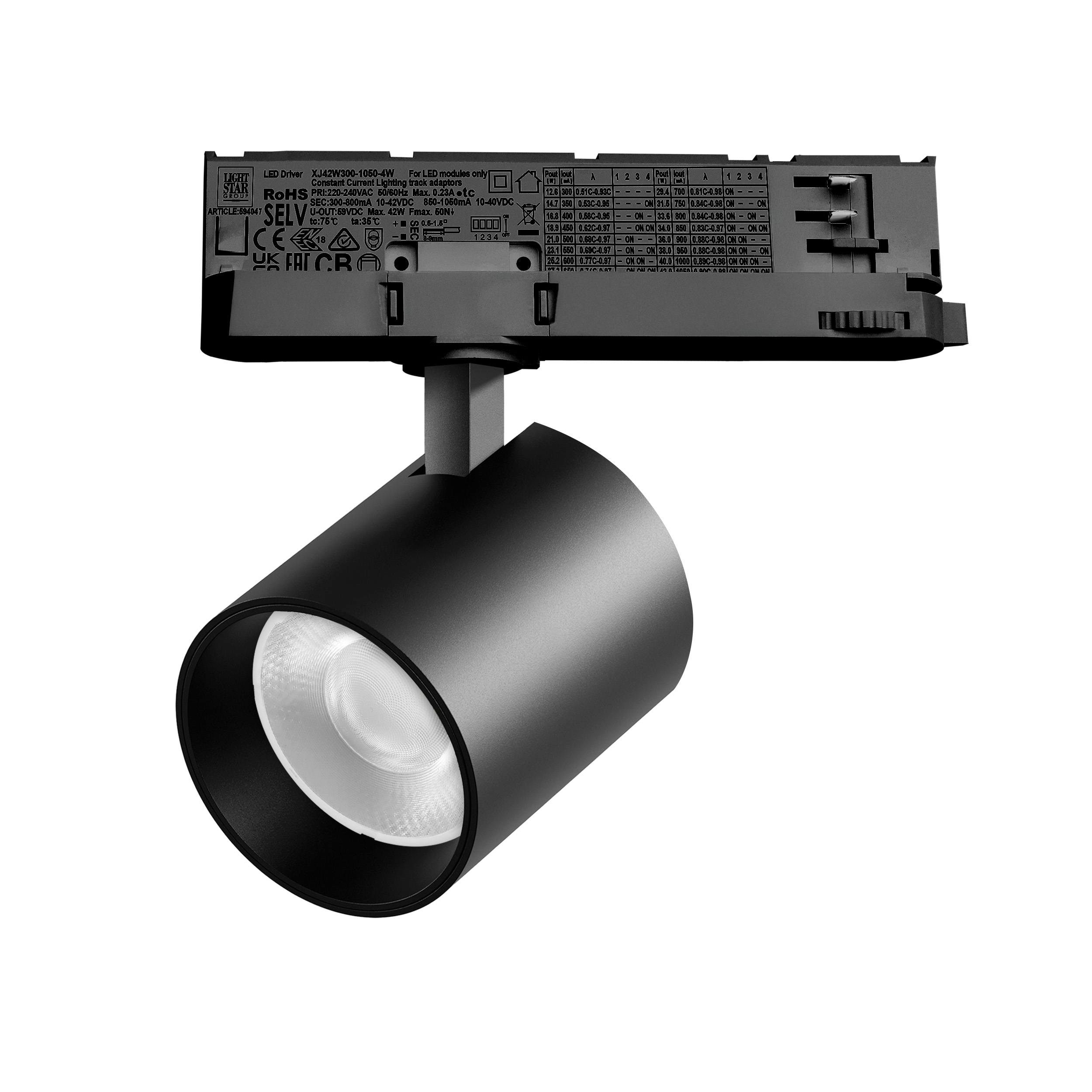 Светильник ALTA BASE для трековой системы Quattro LED 35W 3176LM 36G ЧЕРНЫЙ 3000K с адаптером (215437 + 594047 + 215403)