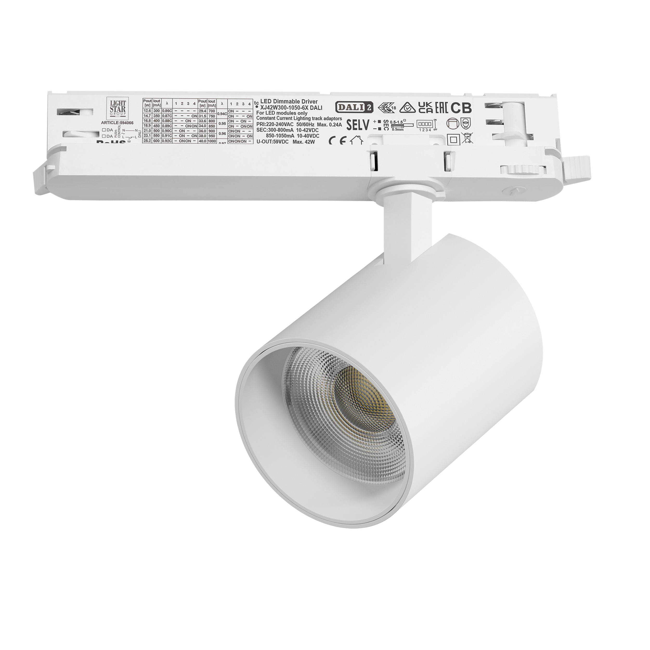 Светильник ALTA BASE для трековой системы Quattro с управлением DALI LED 35W 3176LM 24G БЕЛЫЙ 4000K с адаптером (215446 + 594066)
