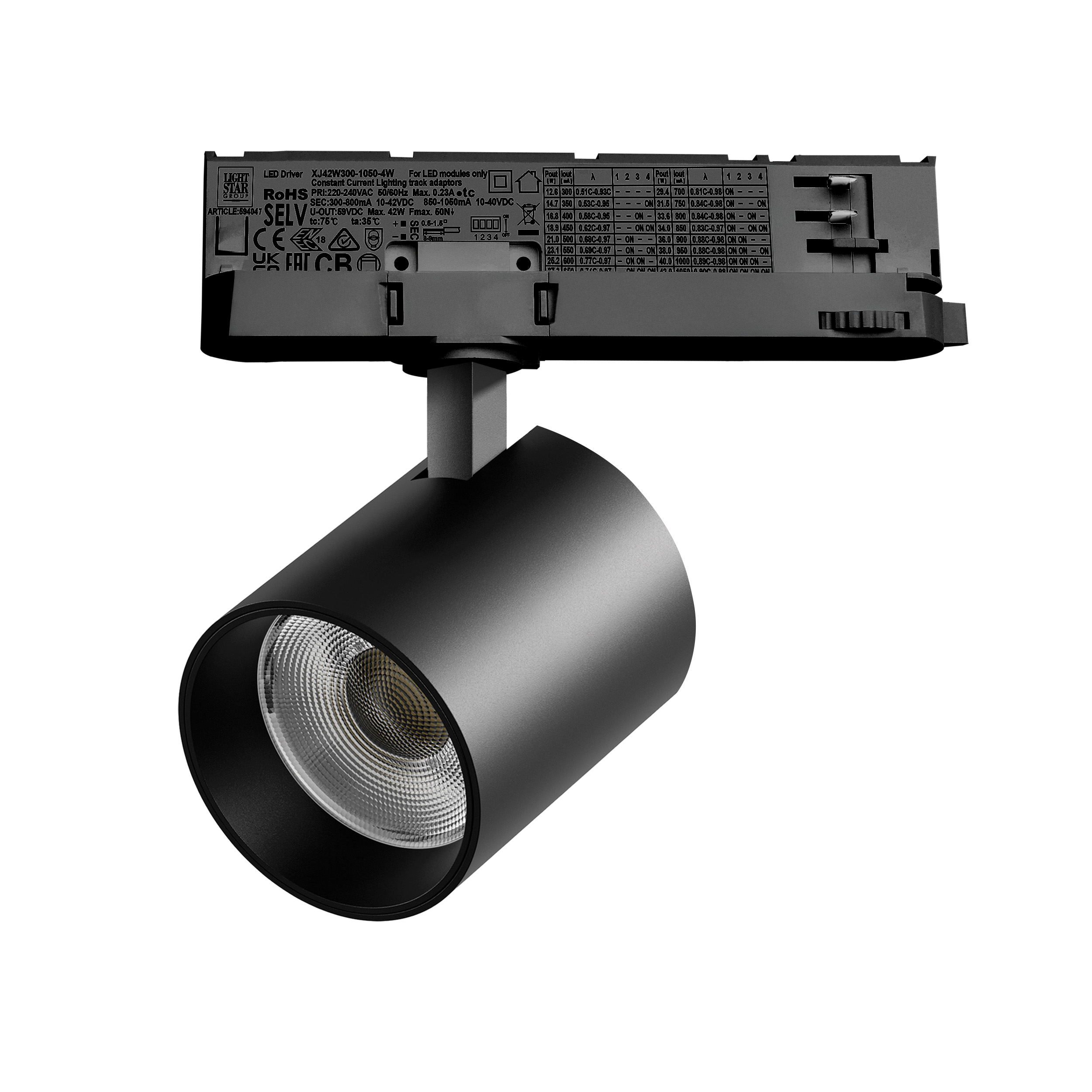 Светильник ALTA BASE для трековой системы Quattro LED 35W 3176LM 24G ЧЕРНЫЙ 4000K с адаптером (215447 + 594047)