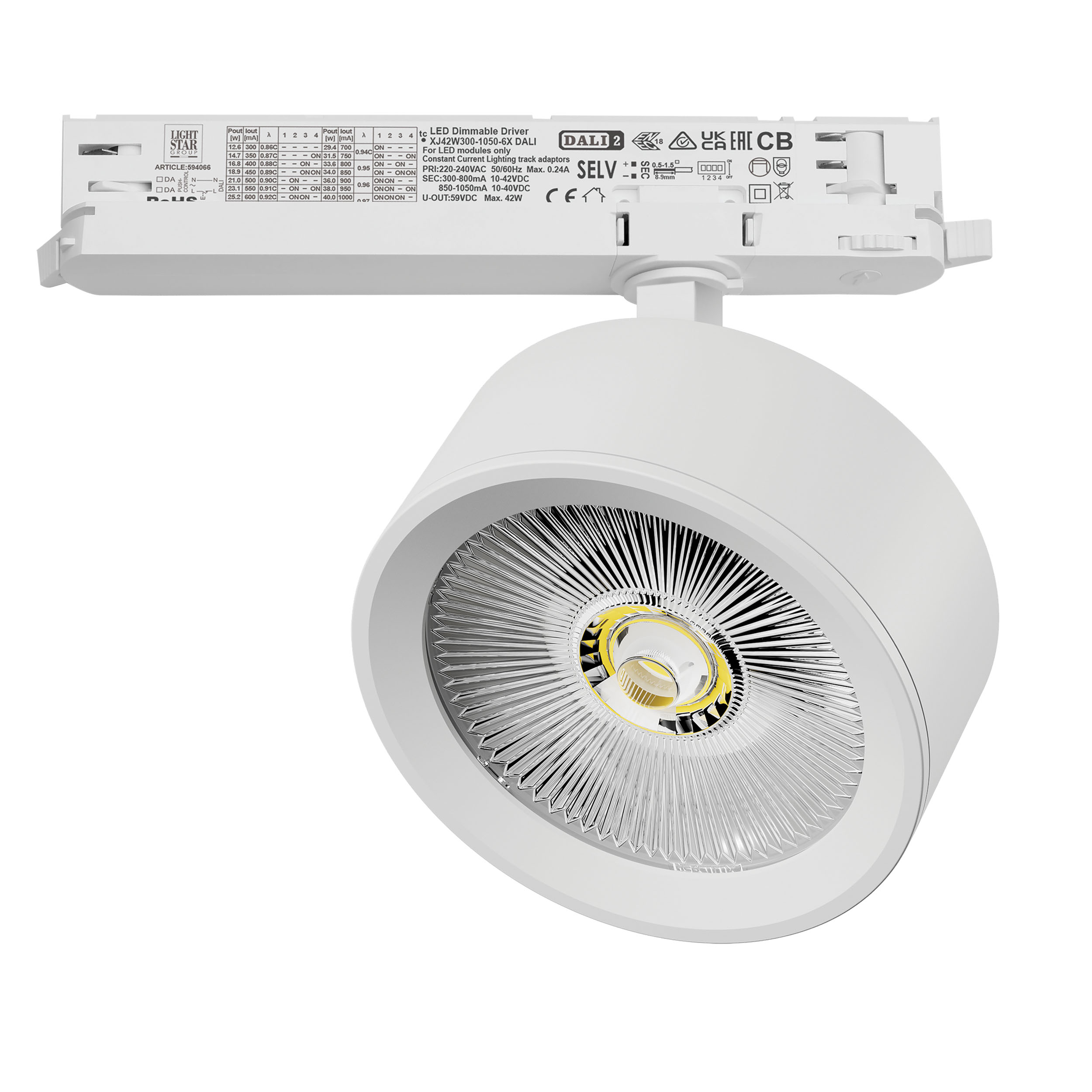 Светильник ALTA PRO для трековой системы Quattro с управлением DALI LED 30W 3510LM 36G БЕЛЫЙ 3000K с адаптером (215636 + 594066)