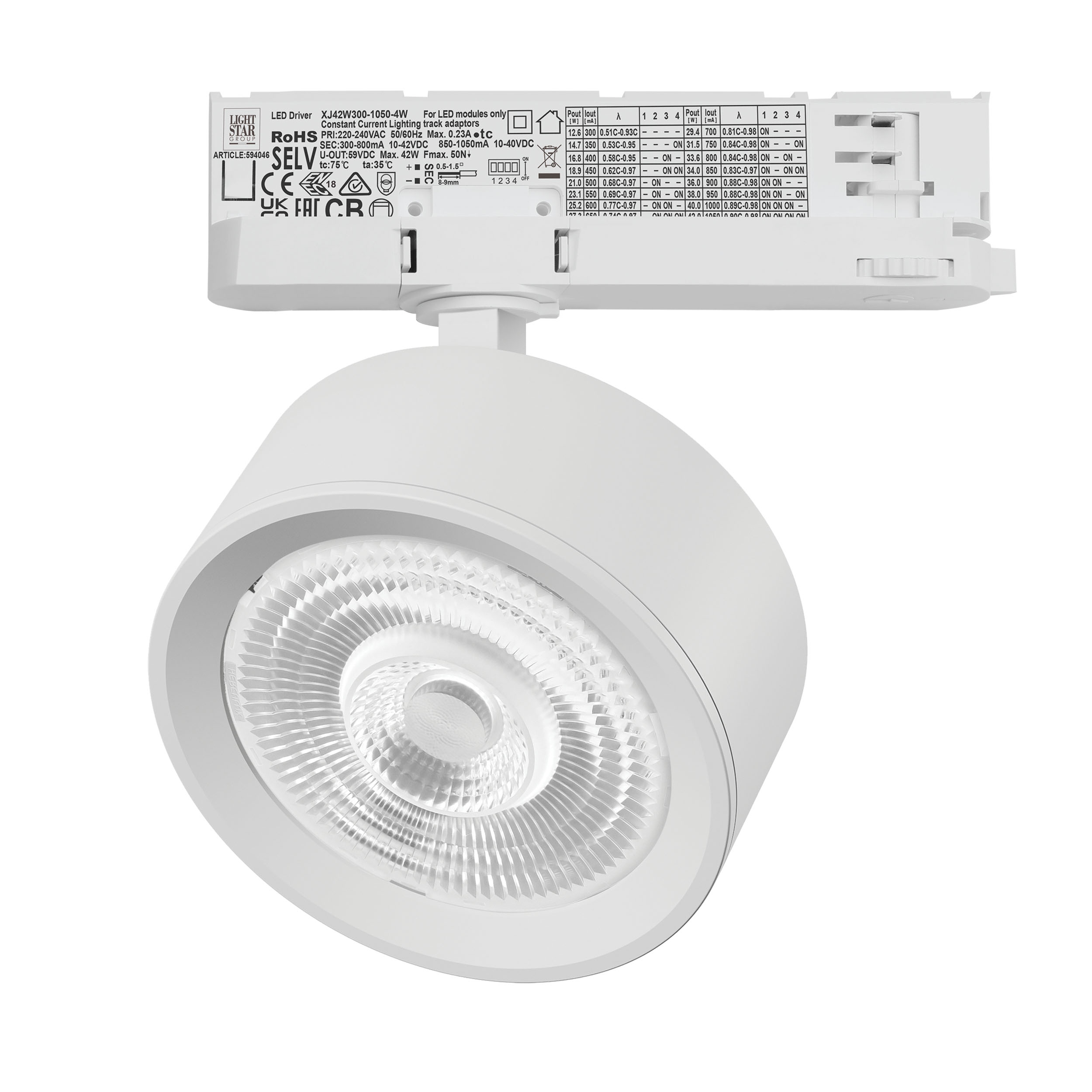 Светильник ALTA PRO для трековой системы Quattro LED 30W 3510LM 60G БЕЛЫЙ 3000K с адаптером (215636 + 594046 + 215604)
