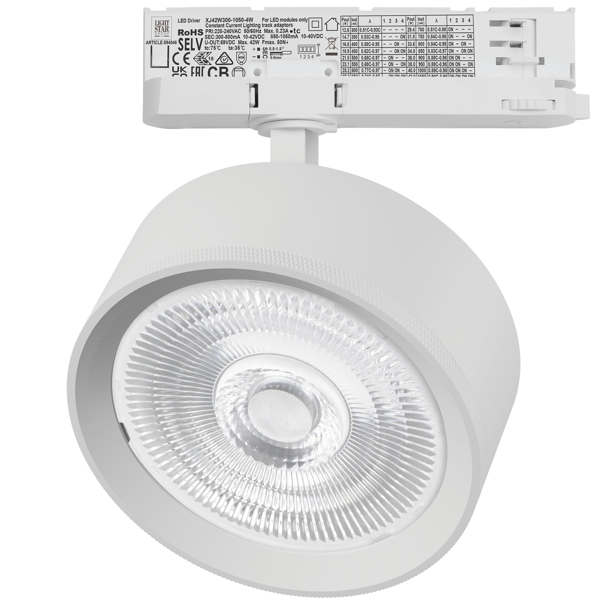 Светильник ALTA PRO для трековой системы Quattro LED 35W 3230LM 60G БЕЛЫЙ 3000K с адаптером (215736 + 594046 + 215704)