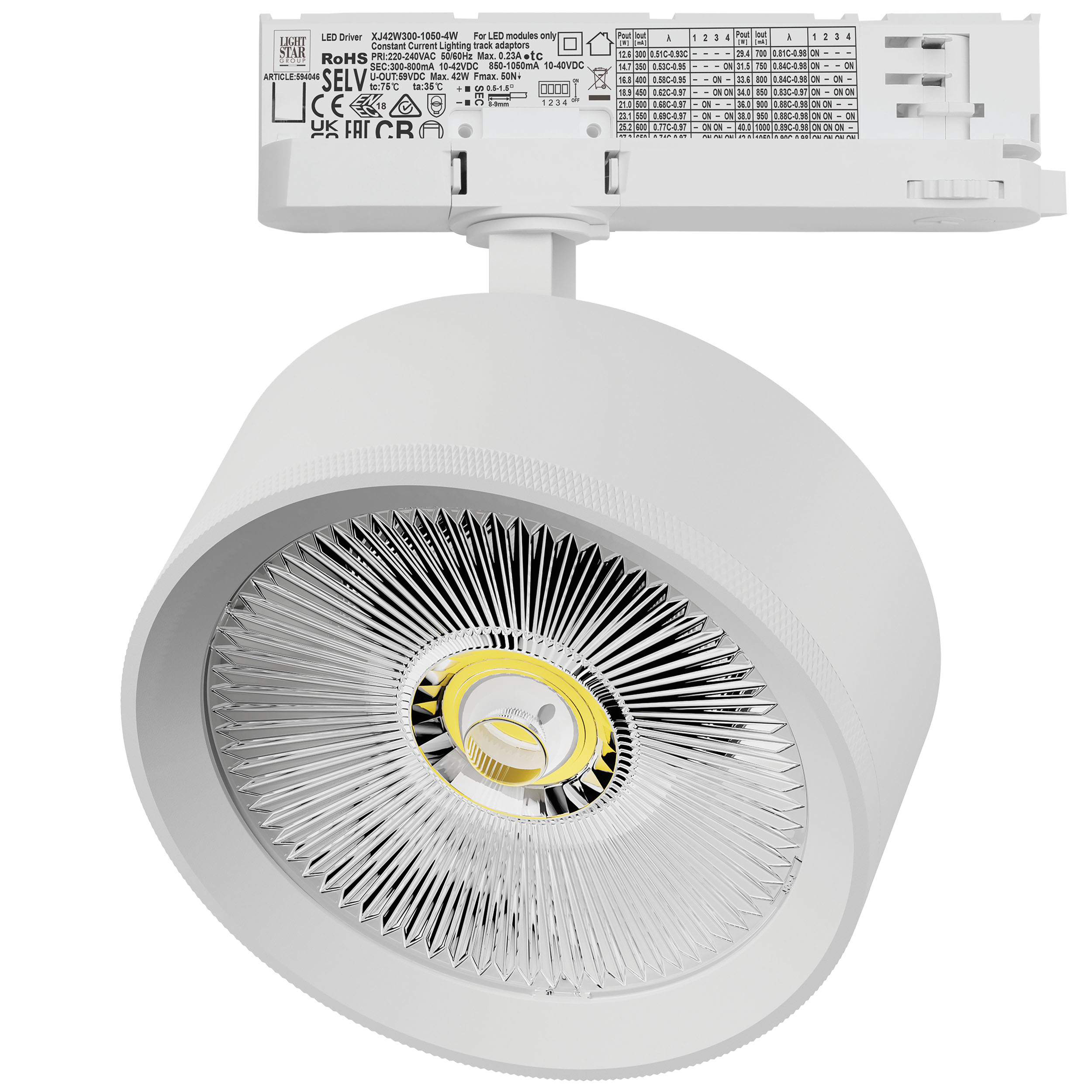 Светильник ALTA PRO для трековой системы Quattro LED 35W 3230LM 36G БЕЛЫЙ 3000K с адаптером (215736 + 594046)