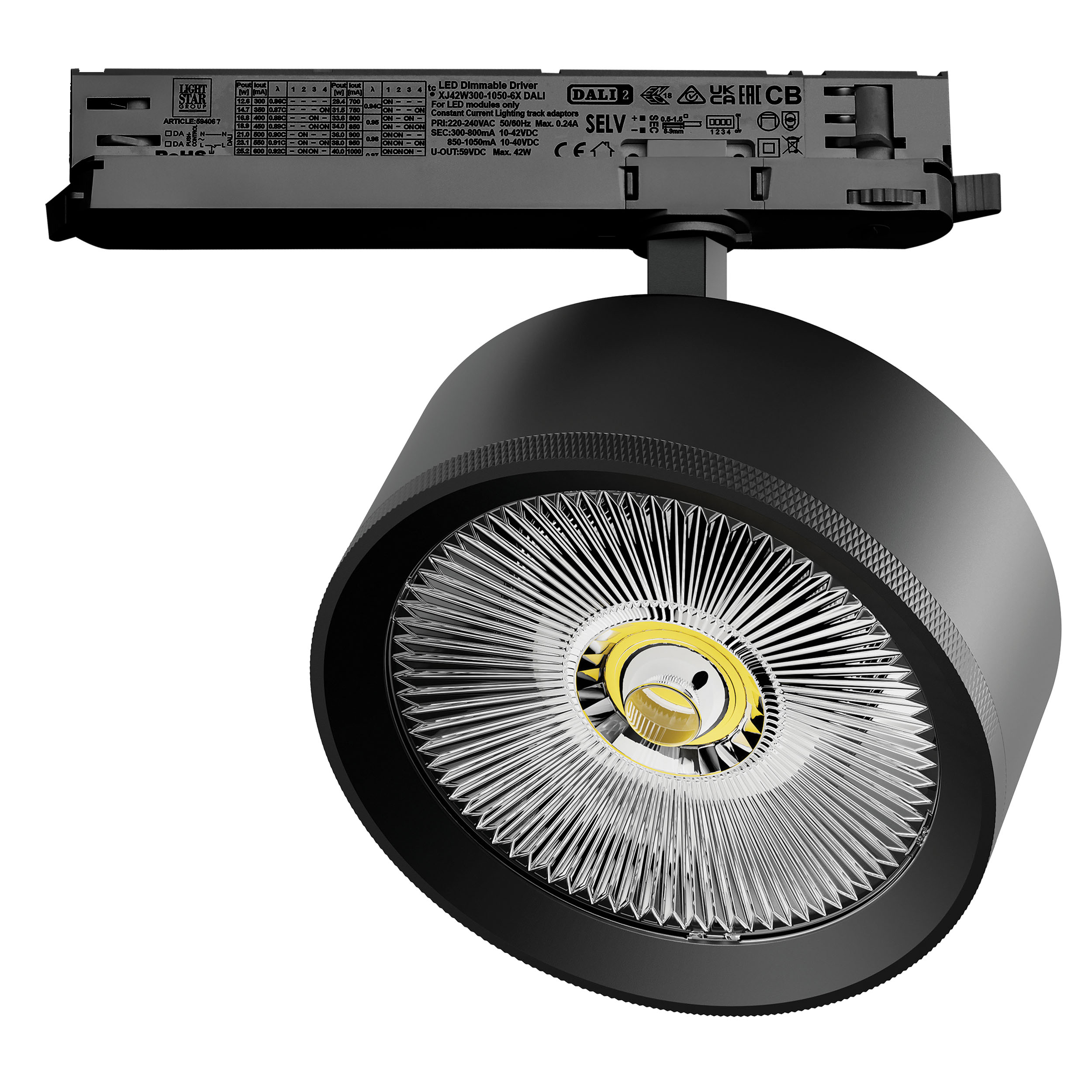Светильник ALTA PRO для трековой системы Quattro с управлением DALI LED 35W 3230LM 36G ЧЕРНЫЙ 3000K с адаптером (215737 + 594067)