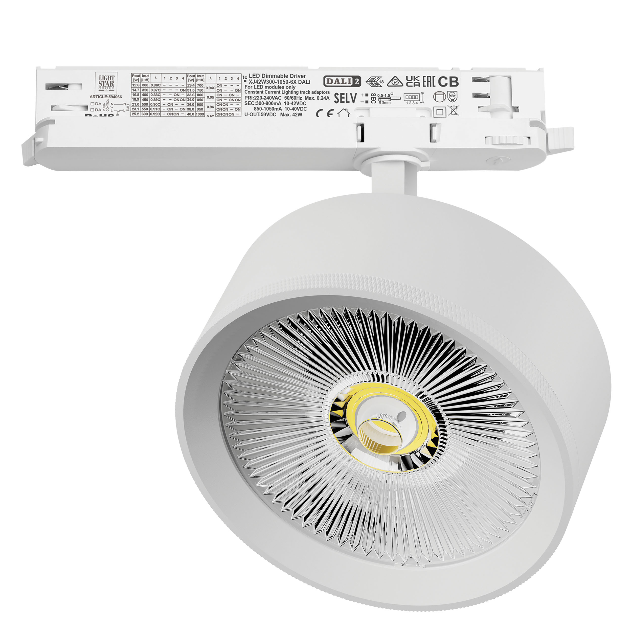 Светильник ALTA PRO для трековой системы Quattro с управлением DALI LED 35W 3230LM 36G БЕЛЫЙ 4000K с адаптером (215746 + 594066)
