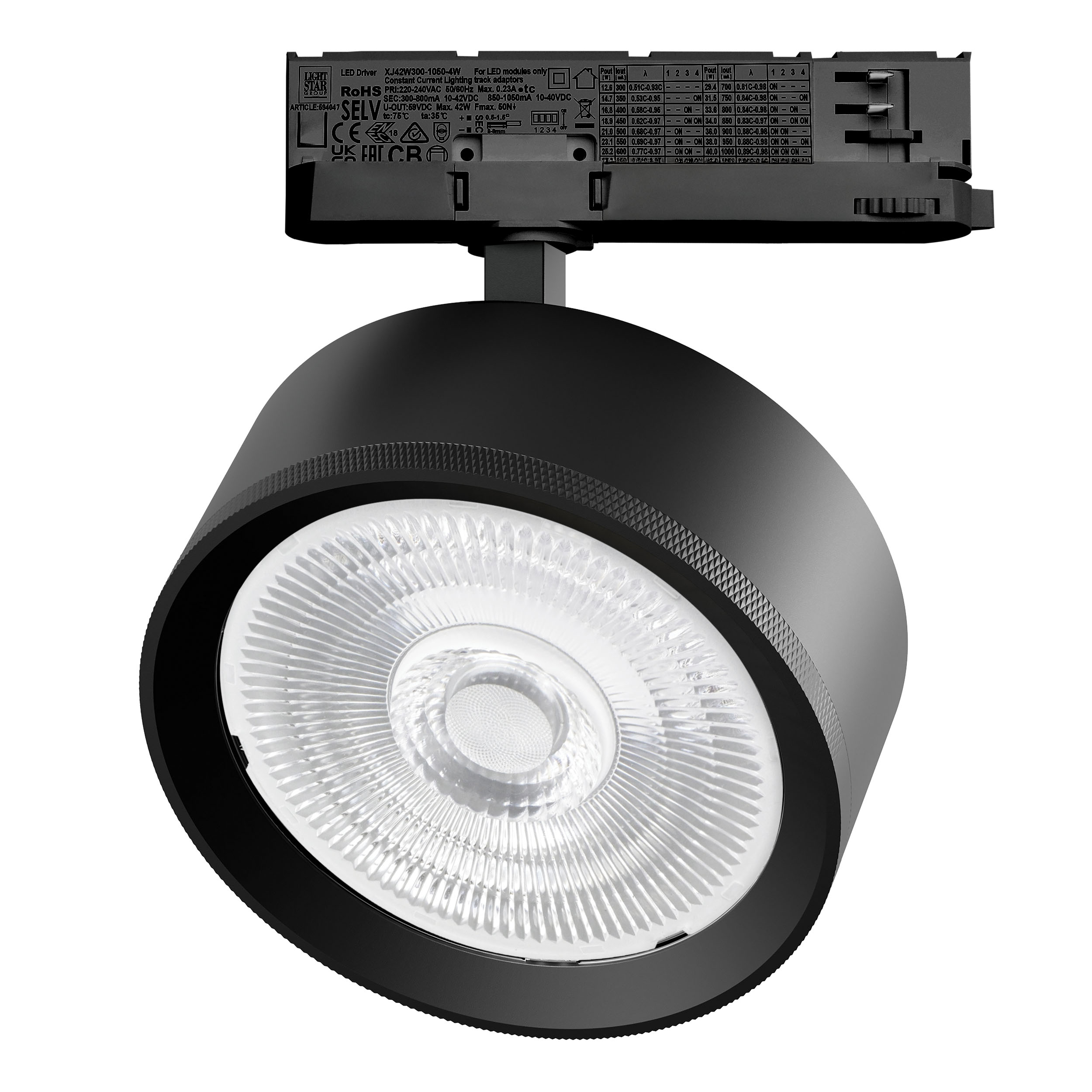 Светильник ALTA PRO для трековой системы Quattro LED 35W 3230LM 60G ЧЕРНЫЙ 4000K с адаптером (215747 + 594047 + 215704)